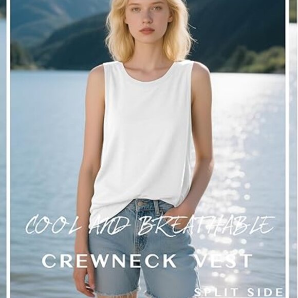 3 Pack Women's Sleeveless Tank Tops, Cotton Summer Crewneck Split Side Ribbed - Picture 5 of 8